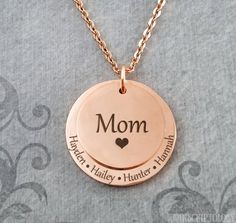 Mom Necklace Kids Necklace STAINLESS STEEL Kids Names Necklace Mother's Day Necklace Personalized Jewelry Engraved Necklace Stacked Circles This listing is for an engraved Mom necklace personalized with your choice of names.  Just send us the details in a note during checkout.  You can have just the fronts engraved (as shown) OR you can pay to have either one or two backside engravings on the discs by using the drop-down menu.  See the secondary photos for charm scale and font options. Want some Necklace With Kids Names, Names Necklace, Mom Necklace Personalized, Kids Names, Kids Necklace, Mom Necklace, Engraved Jewelry, Engraved Necklace