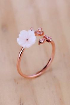 Rings Flower, Cute Promise Rings, Open Rings, Beaded Jewels, Gold Rings Fashion, Gold Ring Designs, Jewelry Design Earrings, Gold Necklace Set