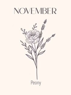 a flower with the words november written in black ink on a white background and an image of