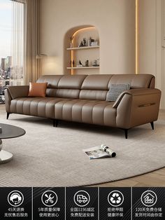 a living room scene with focus on the couch and coffee table in the center area