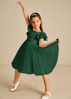 Kaeya is an enchanting flower girl satin A-line dress that features a square neckline that is framed with adorable puff cap sleeves. A sash that comes to a removable bow in the back adds a charming accent. The tulle A-line silhouette allows your little one to feel delightfully free to twirl at every occasion. Green Flower Girl Dresses, Flower Girl Dresses Tulle, Dress Flower, Matte Satin, Flower Girl Dress, A Princess, Girl Dresses, Flower Dresses, Tulle Dress