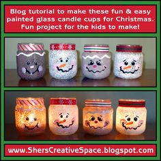 four jars with faces painted on them and the words, christmas crafts for kids to make