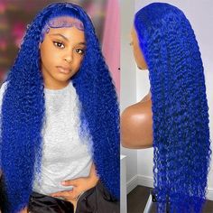 Achieve a blue statement look with this Bule Wig HD 13x4 Lace Front Wig. This colored wig features a 13"x4" lace-front base and human hair, giving you a realistic, natural-looking curly wave style perfect for any occasion. PRODUCT FEATURES Hair Material: Human Hair Wigs, 10A Grade, No Really Shedding, No Tangle, No Bad Smell. Hair Color: Blue Curly Wave Lace Front Wig Wig Density: 150% / 180% /200% Density Hair Length: 10 inch -34 inch are available Texture: Curly Wave Hair, Natural Hairline, So Blue Lace Front Wigs Black Women, Bule Wig, Blue Curly Wig, Lace Front Wigs Curly, Colored Human Hair Wigs, Blue Lace Front Wig, Smell Hair, 2023 Hairstyles, Wet And Wavy Hair