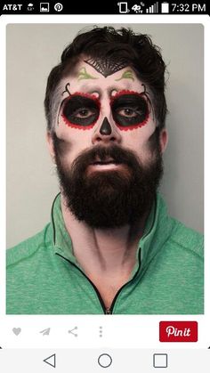 Matt Beard Halloween Makeup, Halloween Men Beard, Guy Makeup, Mens Halloween Makeup, Skull Face Tattoo, Beard Makeup, Bart Styles, Halloween Beard, Painting Costume