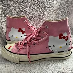 These Brand New, Never Worn 8.5 Women Pink Hello Kitty X Converse Shoes Have Been Hiding In My Closet For Years. I’m A Hello Kitty Fan And Thought I Could Make Myself Wear Sneakers But Never Did. Great For A Fellow Hello Kitty Fan To Enjoy. Sanrio Clothes, Hello Kitty Merchandise, Hello Kitty Shoes, Iconic Shoes, Pink Hello Kitty, Girly Shoes