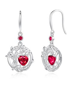 PRICES MAY VARY. ❤July Birthstone Earrings❤ This tree birthstone earrings is designed with tree of life symbols and inlaid with a red round-shape stunning and shining Created Ruby birthstone. Ruby is the July Birthstone, Represents power and love. ❤Specifications❤ Pendant Diameter: 18mm (0.7 inch). Length:36mm(1.42 inch) ❤Tree of Life Earrings❤The Tree of Life is connected to everything. The tree of life Jewelry symbolizes growth and strength, rebirth, a bright future, good health, and a fresh s Connected To Everything, Tree Of Life Earrings, Life Jewelry, Tree Of Life Jewelry, Ruby Birthstone, Jewellery Gifts, Birthstone Earrings, Jewelry Birthday, Birthstone Earring