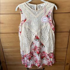 Nwt! Umgee Off White Lace Floral Sleeveless Dress / Large / 60% Cotton / 40% Polyester / Lace Has A Sheer Look / Approx 20" Across Chest / Approx 33" L / Back Keyhole Button Closure. Whatcarenlikes Longtank Spring Summer Beach Party Red Bell Sleeve Dress, Boho Sleeveless Dress, Boho Tunic Dress, Blue Denim Dress, Floral Sleeveless Dress, White Bohemian, Umgee Dress, Tunic Shirt Dress, Summer Beach Party