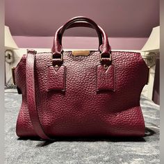 Burgundy Color Burberry Pebbled Leather Handbag Double Handle And Removable Shoulder Strap New Without Tags Have Had Stored But Never Got To Wear, Making Space In My Closet. Cross Posted Please Zoom In Photos And Ask Questions 100% Authentic 12.75” Long Across Bottom 10” High From Center To Bottom 4” Handle Drop/Opening 4.5” Wide Making Space, Burgundy Color, Burberry Bag, Leather Satchel, Leather Handbag, Pebbled Leather, Leather Handbags, Burberry, Satchel