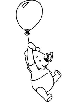 winnie the pooh flying with a balloon coloring pages for kids, printable and coloring