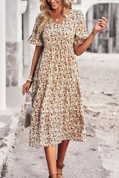 Europe Style, Bohemian Summer, Resort Dresses, V Neck Midi Dress, Weave Style, Midi Dress With Sleeves, Versatile Dresses, Dress Size Chart, Smock Dress