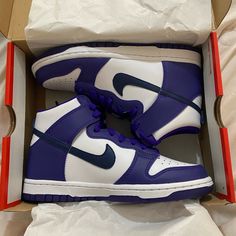 Nike Dunk High Court Purple Gs Size 5y Brand New With Box, Never Tried On, Asking 130$ Obo, 100% Authentic. Sporty Purple School Sneakers, Purple High-top Sneakers, Purple High-top Sneakers For School, Matching Nike Tech Couple, Purple Dunks, High Dunks, Nike Dunks High, Dream Shoe, Nike Air Max 200