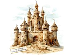 a drawing of a castle made out of sand