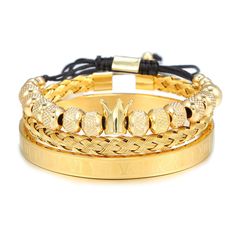 Style: Simple Material: Titanium Steel Fashion Element: Metal Adjustable Gold Alloy Bracelets, Adjustable Luxury Metal Bangle, Luxury Adjustable Metal Bangle, Adjustable Stainless Steel Bracelets For Party, Luxury Adjustable Metal Beaded Bracelets, Trendy Gold Bracelet Wristband, Gold Metal Bracelet Wristband, Gold Metal Wristband Bracelet, Male Crown