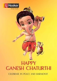 happy ganesh chaturthi celebration in peace and harmony with an adorable cartoon character