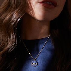 Go about your day with confidence when you’re wearing the protection of the evil eye. This powerful charm is set on a genuine Sodalite stone pendant with a crystal-centered evil eye symbol. Crafted with an adjustable bar chain necklace, this piece is perfect for layering. Bar chain length: 18", adjusts to 16" Finishes: Shiny Gold Nickel-free Adorned with a Clear crystal & genuine Sodalite gemstones; colors may vary due to natural makeup of the gemstones Everyday Evil Eye Pendant Necklace, Evil Eye Pendant Charm Necklace For Everyday, Evil Eye Pendant Charm Necklace, Everyday Evil Eye Pendant Charm Necklace, Everyday Evil Eye Charm Necklace, Spiritual Evil Eye Necklace For Everyday, Everyday Spiritual Evil Eye Necklaces, Everyday Spiritual Evil Eye Necklace, Evil Eye Symbol