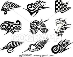 a set of racing flags and checkered design elements for tattoos or t - shirts