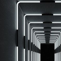 an image of a long hallway that looks like it is going to be dark in the night