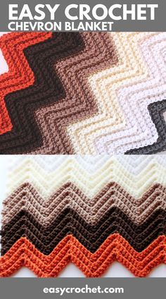 an easy crochet chevron blanket is shown with the text overlay that says easy