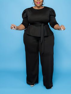 Wide Leg Pant Outfit, Plus Size Peplum, Black Peplum Top, White Fashion Casual, Leg Pants Outfit, Plus Size Formal, Plus Size Two Piece, Black Peplum