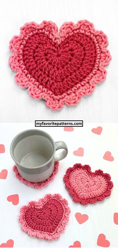 Easy Heart Coaster Crochet Pattern for Beginners Crochet Valentine Patterns, Crochet Coasters Free Pattern, Summer Craft, Crochet Coaster Pattern, Valentines Crochet, Crochet Business, Crochet Design Pattern, Crochet Stitches For Beginners, Haken Baby