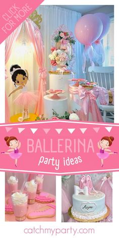 Take a look at this impressive ballerina birthday party! Love the dessert table! See more party ideas and share yours at CatchMyParty.com