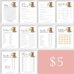 the printable wedding game is set up on top of a pink and white background