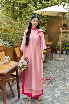 Very elegant design Elegant Pink Ao Dai For Summer, Elegant Pink Short Sleeve Sets, Elegant Long Pink Sets, Elegant Spring Maxi Sets, Elegant Maxi Length Spring Set, Elegant Spring Maxi Length Sets, Elegant Full Length Ao Dai For Spring, Elegant Full-length Sets For Spring, Elegant Full-length Spring Sets