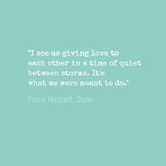 a quote from frank herbert dune that says i see us giving love to each other in a time of quiet between storms it's what we were meant to do