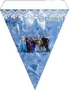 an image of frozen princesses on ice with snow flakes and reindeers in the background