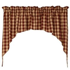 a brown and white checkered window curtain