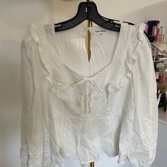 Wrinkled From Storage Brand New Reformation Blouse, Milkmaid Blouse, Milkmaid Top, White Ruffle Blouse, Frilly Blouse, White Blouse Top, Make A Wish, Blouse Top