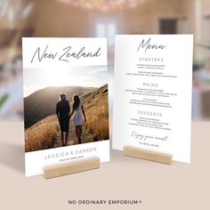 two folded menus with an image of a couple on the front and back of them