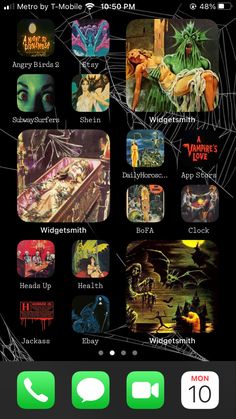 an iphone screen with various pictures on it and the words halloween written in different languages