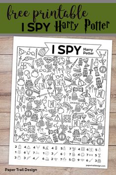 the harry potter coloring page with text that reads, free printable i spy harry potter