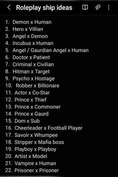 the roleplay ship ideas list is displayed on an iphone screen, and it appears to be filled with information