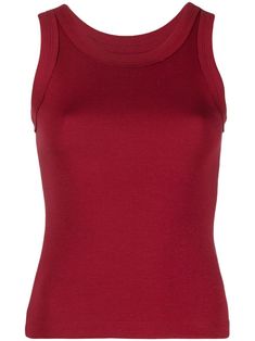 dark red organic cotton round neck sleeveless straight hem Fitted Red Vest Top, Fitted Red Elastane Tank Top, Dark Red Tank Top, Fitted Red V-neck Tank Top, Red Cotton Racerback Tank Top, Red Vest, Cotton Vest, Red Tank Tops, Long Red