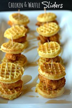 chicken and waffle sliders with toothpicks on them