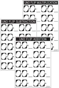 three black and white printable worksheets with the words unc flip subtraction