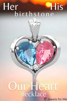 Two becoming one is beautifully symbolized by this unique 14K White Gold pendant. Shown here in blue topaz and lab pink sapphire, you can select the birthstones of yourself and your loved one to combine into one heart. It's available as a necklace with a matching 18 inch chain, or purchase just the pendant to place on your own chain. Two Become One, Wolf Jewelry, Godly Marriage, Blue Topaz Necklace, White Gold Pendant, Meaningful Jewelry, Pandora Jewelry, Finding Joy, Sister Gifts