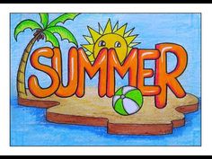 a drawing of the word summer on a beach