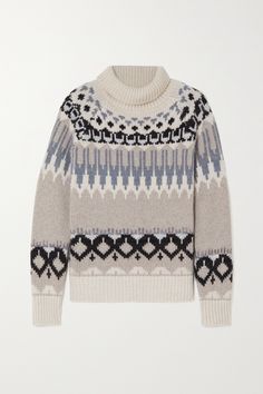 Purdey’s Fair Isle sweater has been knitted in Scotland from cashmere, so you can imagine how soft it feels against skin. It’s accented with a slouchy turtleneck, while the subtly loose fit is ideal for layering. Team yours with the label’s pleated pants. Wool Jacquard Knit Turtleneck Sweater, Cozy Merino Wool Jacquard Knit Sweater, I Fall To Pieces, Womens Cashmere, Cashmere Turtleneck, Fair Isle Sweater, Pleated Pants, Intricate Patterns, Knitwear Women