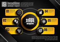 business steps info graphic design with yellow and black colors