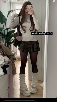 Bimbocore Fall Outfit, Cat Cafe Outfit Ideas, Fall Outfit Coquette, Warm Coquette Outfit, Autumn Outfits Coquette, Coquette Date Outfit, Back To School Outfits Coquette, Coquette Airport Outfit, Coquette Outfits With Pants