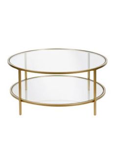 two tiered glass table with gold metal legs