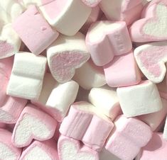 pink and white marshmallows with hearts on them