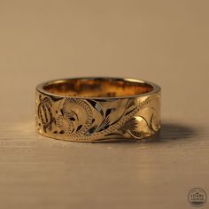 rings from Hawaii Unique Yellow Gold Engraved Ring, Traditional Yellow Gold Engraved Ring, Traditional Etched Yellow Gold Engraved Ring, Symbolic Etched Yellow Gold Rings, Unique Engraved Yellow Gold Ring, Luxury 14k Gold Etched Jewelry, Unique Engraved 14k Gold Ring, Symbolic 14k Gold Jewelry With Intricate Design, Etched 14k Rose Gold Jewelry