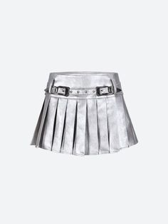 The Cyberpunk Metallic Mini Skirt combines futuristic style with an edgy twist. Its high-waisted, form-fitting design adds a bold, modern touch to your wardrobe. Perfect for pairing with statement tops and chunky footwear for a standout look. Cyberpunk aesthetic Belted Belt loop detail Invisible zip closure at side Pleated Mid waist Faux leather Binary Aesthetic, Silver Pleated Skirt, Metallic Mini Skirt, Statement Tops, Fall Sweaters For Women, Silver Skirt, Crop Pullover, Denim Hoodie, Jogger Pants Casual