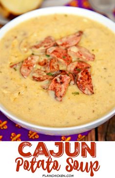 a bowl of cajun potato soup on a table