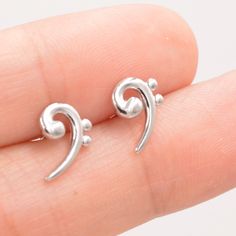 Silver Nickel-free Music-themed Earrings, Music-themed Silver Earrings, Music Earrings, Bass Clef, Beautiful Stud Earrings, Silver Mermaid, Dainty Studs, Tiny Star, Wax Casting