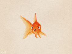 a drawing of a goldfish looking up at the sky with its mouth open and eyes closed